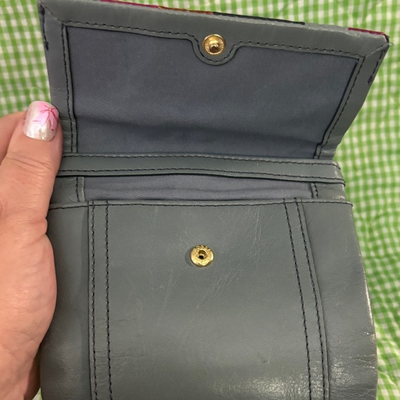 Fossil Pink and Gray Wallet with Modern Patchwork Design - Picture 4 of 5